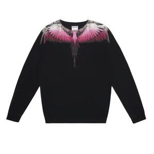 NEW Marcelo Burlon Wings Black/Fuchsia Long Sleeve Tee Small